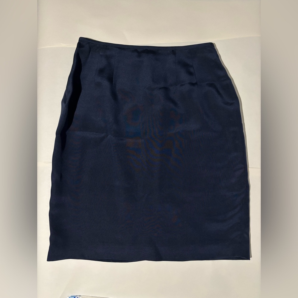 Vintage 100% silk 90's M.T. Studio mini Skirt navy blue 6 Morgan Taylor y2k